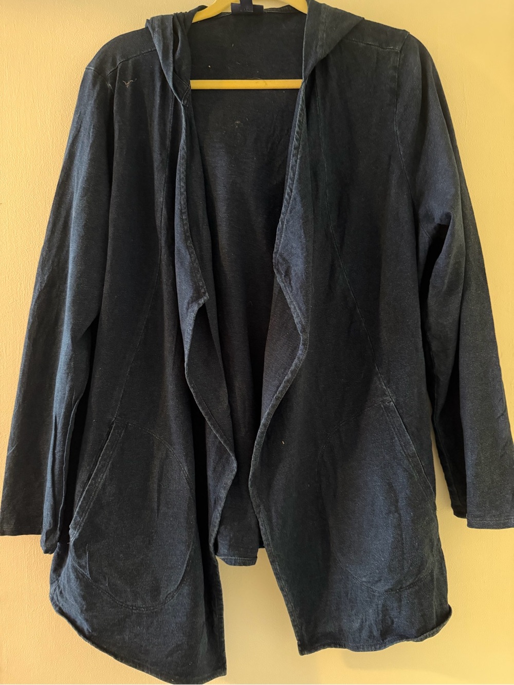 J Jill dark denim hooded open-front jacket